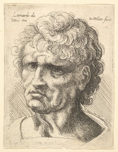 Głowa mężczyzny o poważnym wyrazie twarzy, 1625-77. autorstwa Wenceslaus Hollar
