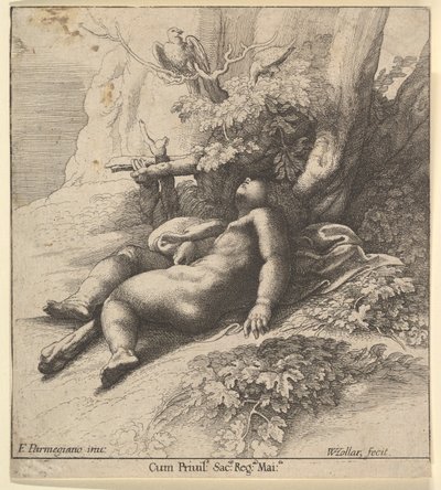 Niemowlę Herkules śpi, 1625-77. autorstwa Wenceslaus Hollar