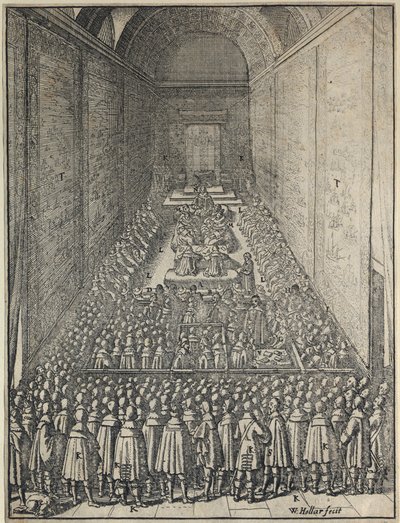 Wnętrze Izby Lordów w sesji, Pałac Westminsterski, Londyn, ok. 1650 autorstwa Wenceslaus Hollar