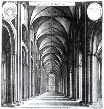 Wnętrze nawy kościoła św. Pawła, 1658 autorstwa Wenceslaus Hollar