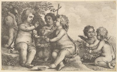 Jezus, św. Jan Chrzciciel i czterech cherubinów, 1625-77. autorstwa Wenceslaus Hollar