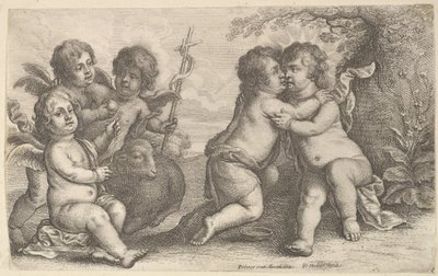 Jezus i św. Jan w objęciach z cherubinami, 1646. autorstwa Wenceslaus Hollar