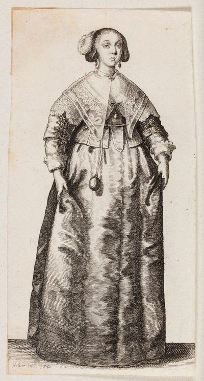 Kobieta z puszką na zapach zawieszoną na łańcuszku autorstwa Wenceslaus Hollar