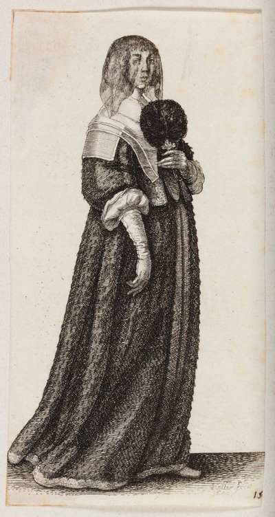 Kobieta w chuście i z piórkowym wachlarzem autorstwa Wenceslaus Hollar