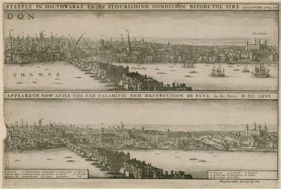 Londyn, przed i po wielkim pożarze autorstwa Wenceslaus Hollar