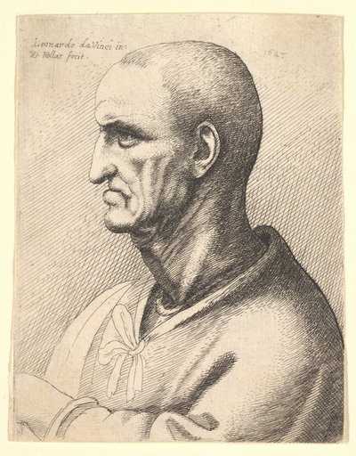 Mężczyzna o surowym wyrazie twarzy z profilu po lewej, 1645. autorstwa Wenceslaus Hollar