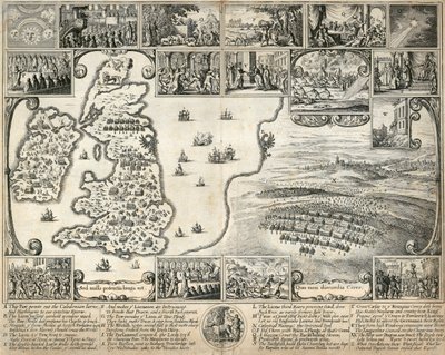 Mapa Wysp Brytyjskich i ilustracje XVII-wiecznych wydarzeń historycznych, c1659 autorstwa Wenceslaus Hollar