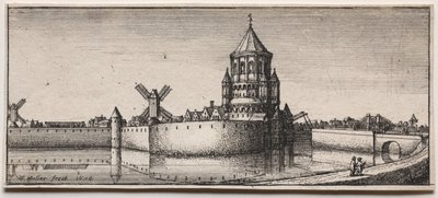 Brama miejska z fosą, 1676 r. autorstwa Wenceslaus Hollar