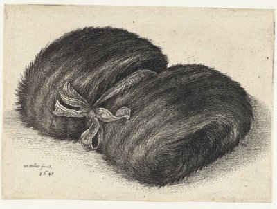 Futrzana mufka ozdobiona wstążką Mufki (tytuł serii) autorstwa Wenceslaus Hollar