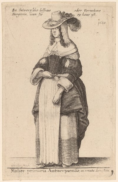 Kobieta-Premier Antwerpii, w Dekoracjach Domowych autorstwa Wenceslaus Hollar