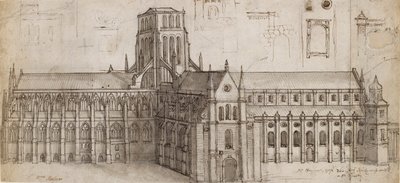 Katedra Stara św Pawła od strony płn-wsch, połowa XVII w. autorstwa Wenceslaus Hollar