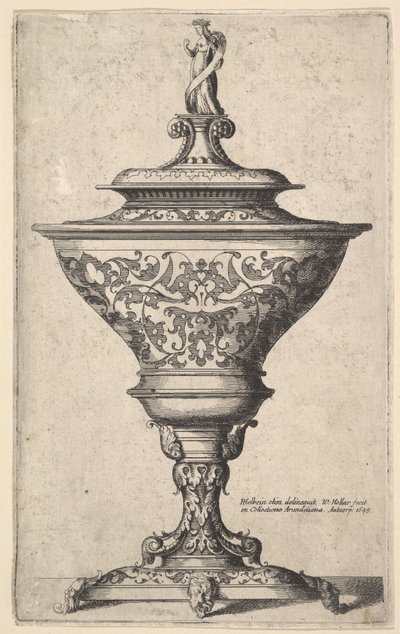 Ozdobny kielich na nogach masek, 1645. autorstwa Wenceslaus Hollar