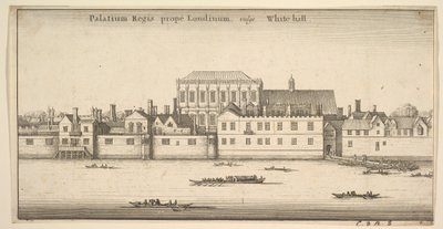 Pałac Królewski pod Londynem, powszechnie znany jako White-hall Royal Palace of Whitehall, Londyn, ca. 1647 autorstwa Wenceslaus Hollar