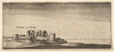 Zamek Pevensey, 1652-77. autorstwa Wenceslaus Hollar