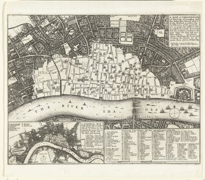 Mapa Londynu po wielkim pożarze w 1666 r Mapa lub Groundplot of the City of London and the Suburbes (...) (tytuł na obiekcie) autorstwa Wenceslaus Hollar