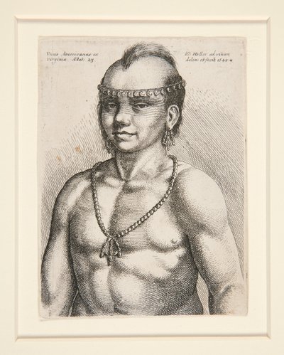 Portret Indianina, prawdopodobnie wojownika zwanego Jaquesem z narodu Musee-Delaware autorstwa Wenceslaus Hollar
