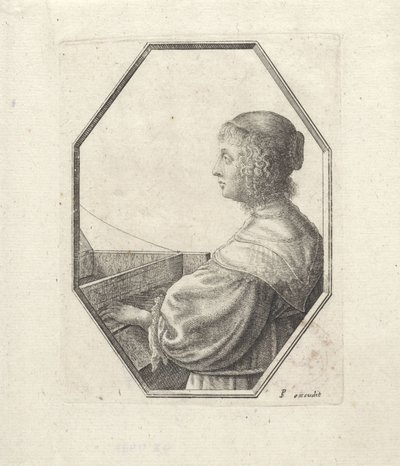 Portret kobiety za wirginałem autorstwa Wenceslaus Hollar