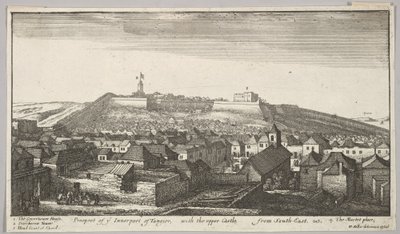 Perspektywa wewnętrznej części Tangeru z zamkiem górnym od południowego wschodu, 1669-73. autorstwa Wenceslaus Hollar