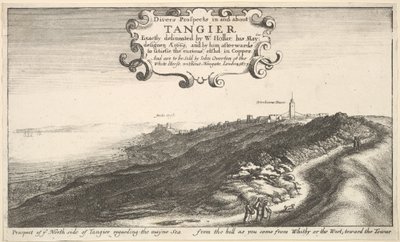 Perspektywa północnej strony Tangeru w odniesieniu do Morza Majowego ze wzgórza, gdy przybywasz ..., do 1673 roku. autorstwa Wenceslaus Hollar