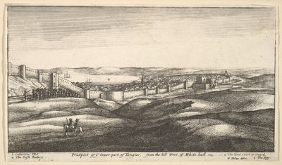 Perspektywa dolnej części Tangeru, ze wzgórza na zachód od Białej Sali, 1669-73. autorstwa Wenceslaus Hollar