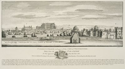 Pałac św. Jakuba i część miasta Westminster od północnej strony Pall Mall w 1660, grawerowane przez Richarda Sawyera, opublikowane 1809 autorstwa Wenceslaus Hollar