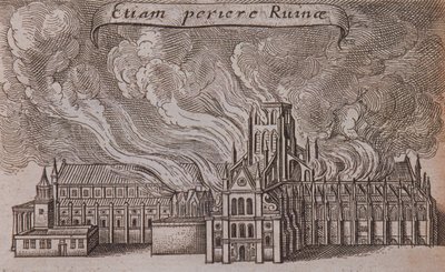 Stara katedra św. Pawła, Londyn, płonie, 1666 autorstwa Wenceslaus Hollar
