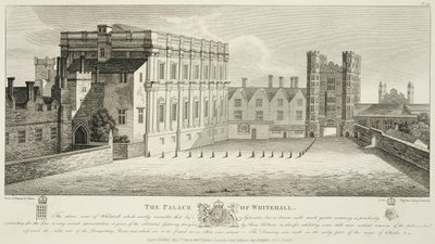 Pałac Whitehall, z rysunku w Bibliotece Pepysian, Cambridge, wydany w 1809 r. autorstwa Wenceslaus Hollar