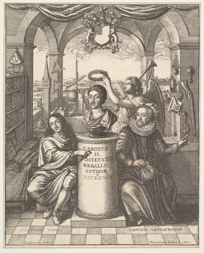 The Royal Society, frontyspis do Thomasa Sprata, The History of the Royal Society of London…, 1667. autorstwa Wenceslaus Hollar