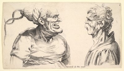 Dwie zdeformowane głowy, 1625-1744. autorstwa Wenceslaus Hollar