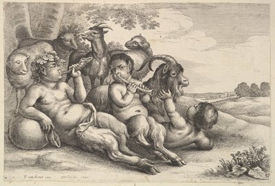 Dwóch młodych satyrów i chłopiec, 1647. autorstwa Wenceslaus Hollar