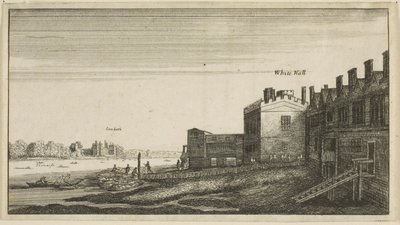 Widok pałacu Lambeth od strony rzeki na schodach Whitehall autorstwa Wenceslaus Hollar