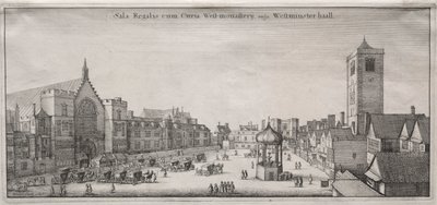 Widok na Londyn: New Palace Yard z Westminster Hall i Clock House autorstwa Wenceslaus Hollar