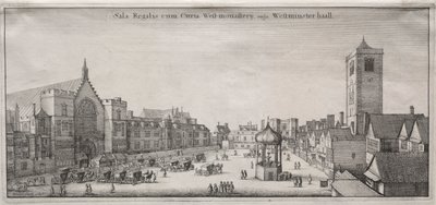 Widok na Londyn: New Palace Yard z Westminster Hall i Clock House, 1647. autorstwa Wenceslaus Hollar