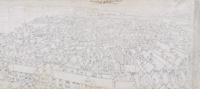 Widok na wschodnią część Southwark Patrząc w stronę Greenwich (długopis, czarny i brązowy tusz i ołówek na papierze wykładanym) autorstwa Wenceslaus Hollar