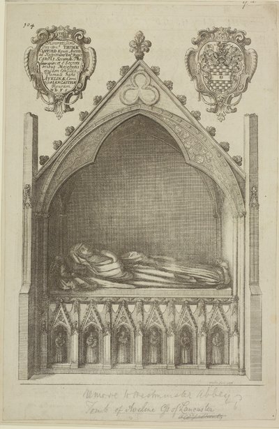 Widok grobu Avaline, hrabiny Lancaster (żony Edmunda, hrabiego Lancaster) w opactwie westminsterskim, 1666 autorstwa Wenceslaus Hollar