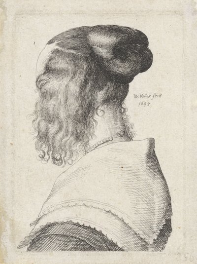 Kobieta z włosami do góry, widziana ukośnie z tyłu autorstwa Wenceslaus Hollar
