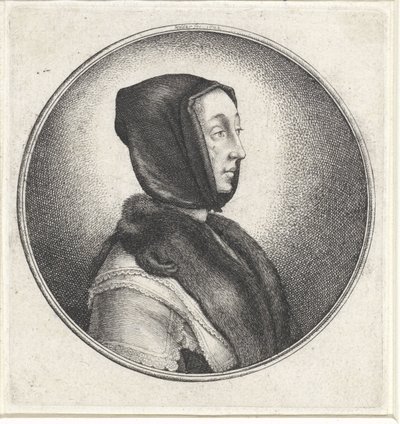 Kobieta w czarnej chuście i futrzanej stule Medaliony z kobiecymi popiersiami (tytuł serii) autorstwa Wenceslaus Hollar