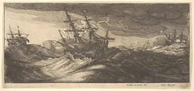 Okręt wojenny i wieloryb tryskający, 1665. autorstwa Wenceslaus Hollar