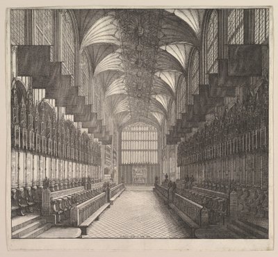 Zamek Windsor, kaplica św. Jerzego, chór, 1663. autorstwa Wenceslaus Hollar