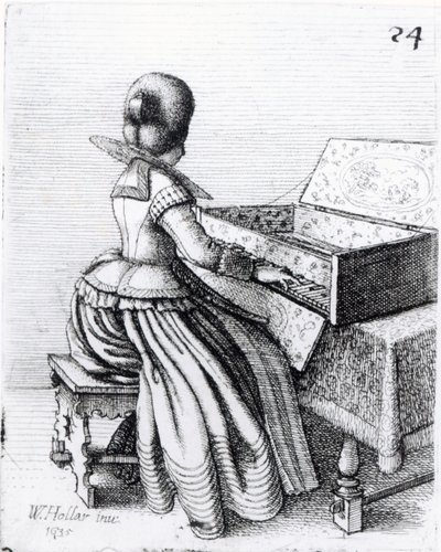 Kobieta grająca na klawiaturze, 1635 autorstwa Wenceslaus Hollar