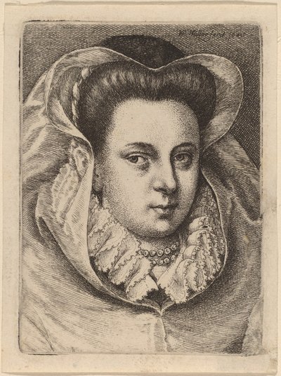 Kobieta w białym welonie i czarnym kapeluszu (Mary Stuart?) autorstwa Wenceslaus Hollar