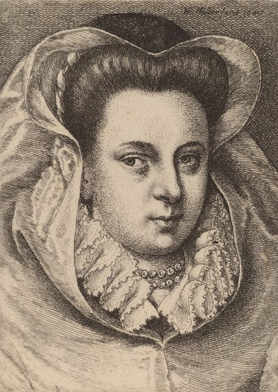 Kobieta w białym welonie i czarnym kapeluszu Mary Stuart, 1645. autorstwa Wenceslaus Hollar