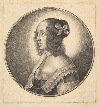 Kobieta z ciemnymi włosami i kokardą z profilu po lewej, 1642. autorstwa Wenceslaus Hollar