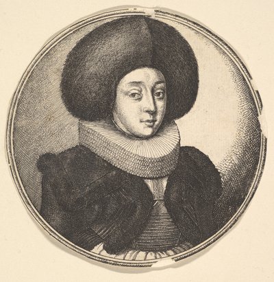 Kobieta z dużym okrągłym futrzanym kapeluszem i koronkową kryzą, 1645. autorstwa Wenceslaus Hollar