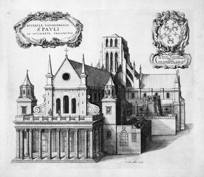 Odbitka; akwaforta - Katedra św. Pawła od zachodu autorstwa Wenceslaus Hollar