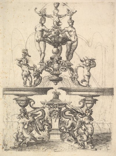 Projekt fontanny, tablica 119 z Architectura Dietterlina, 1598. autorstwa Wendel Dietterlin the Elder
