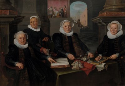 Trzy regentki i „matka domowa” amsterdamskiego azylu dla trędowatych Trzy regentki i gospodyni Domu Trędowatego w Amsterdamie autorstwa Werner van den Valckert