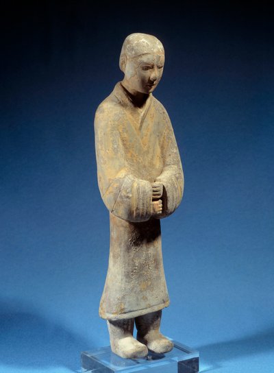 Sztuka chińska: składanie ofiar przez damę; terakota grobowa z okresu Han (antyczna). Paryż, Muzeum Cernuschi autorstwa Western Han Dynasty Chinese School