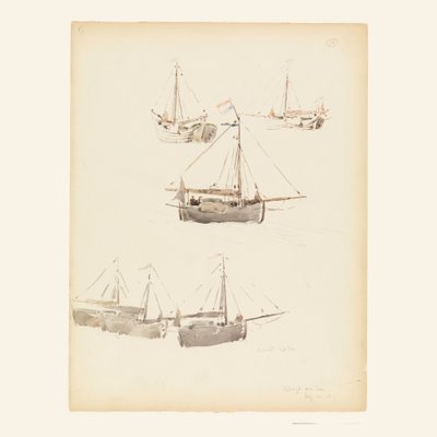 Rysunek, holenderskie barki, 20 sierpnia 1887 r. autorstwa Whitney Warren Jr.