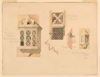 Rysunek przedstawiający dwie kamienne latarnie z zamku w Amboise, Francja, 14-15 czerwca 1888 r. autorstwa Whitney Warren Jr.